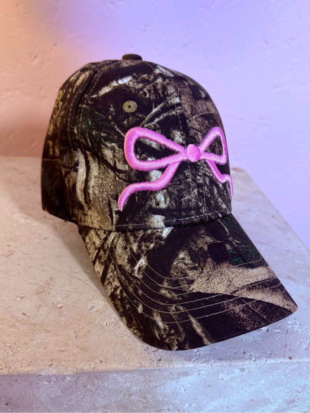 Camo Pink Bow Baseball Cap Mossy Oak Coquette Hunting Hat Adjustable